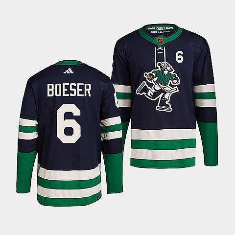 Mens Vancouver Canucks #6 Brock Boeser Navy 2022 Reverse Retro Stitched Jersey Dzhi